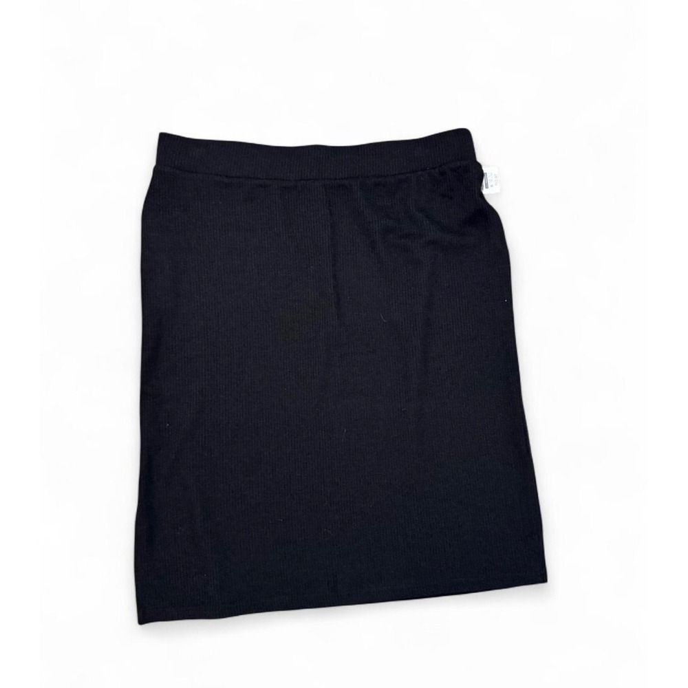 Time and Tru Womens Black Ribbed Knit Midi Skirt XL 16-18 Side Slit NEW
